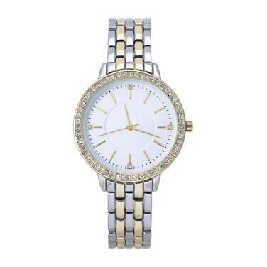 Жіночий елегантний наручний годинник NUOVO у двоколірному дизайні (срібло/розове золото), сталевий браслет, кристали на циферблаті, водонепроникний