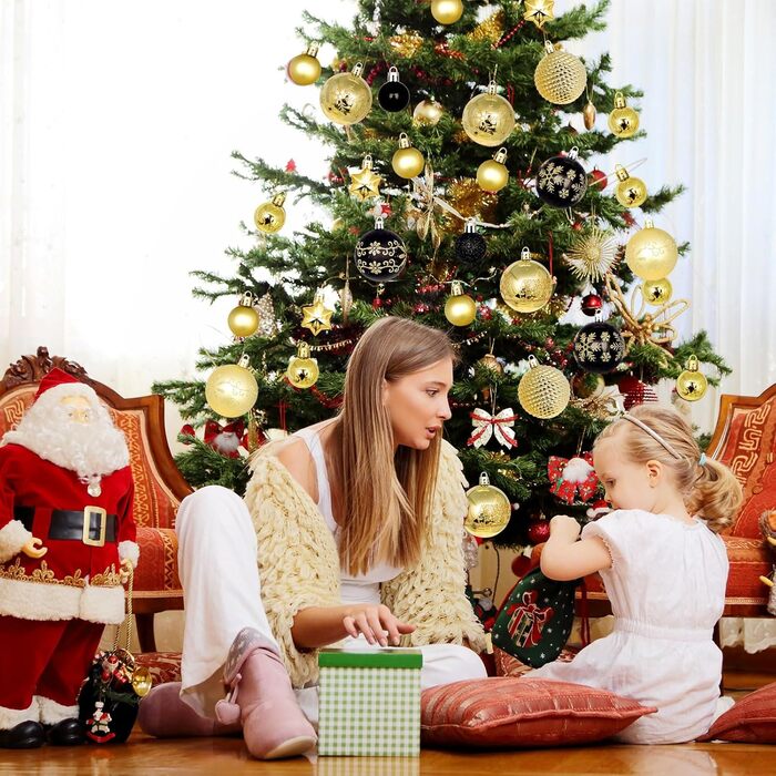 44 штуки новорічних кулі пластикові, прикраси для ялинки, набір кульок для ялинки, персоналізовані новорічні кулі білі та червоні, ялинковий декор, новорічний декор для дому та вулиці білий та червоний (золотий та чорний)