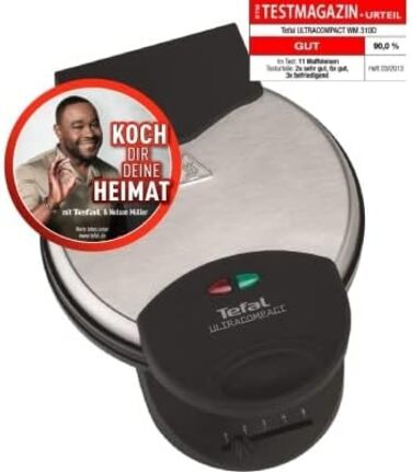 Tefal Heart Waffle Maker WM310D | Makes waffles in heart shape | Variable temperature control for desired browning | Non-stick plates | Batter collection tray | Black | 1000 W