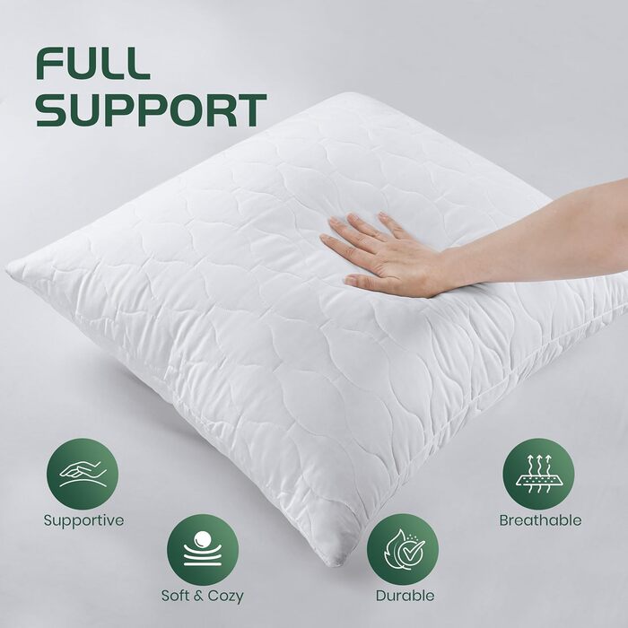 Подушка Utopia Bedding 80x80 см (2 шт.), стьобана, біла, для ліжка, дивану та декору