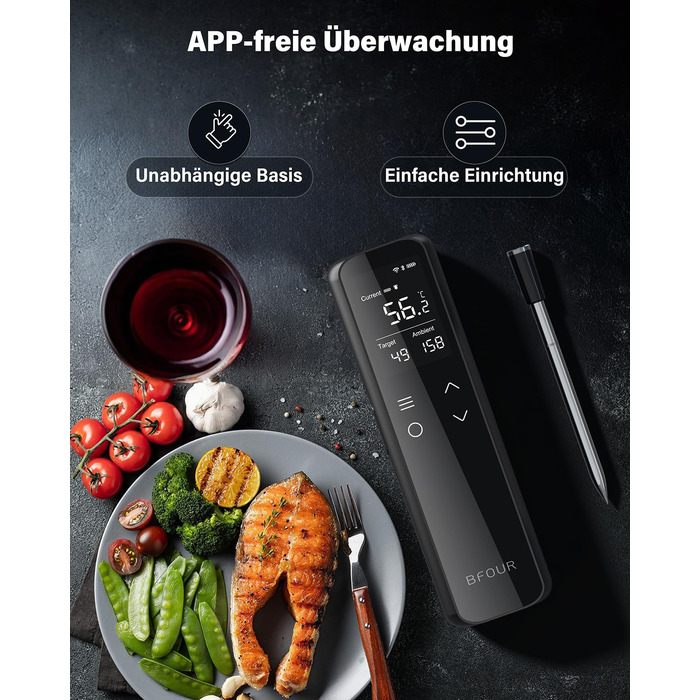 Термометр для гриля та духовки BFOUR WiFi Bluetooth з 6 датчиками, IP67, 2600mAh, керування через додаток