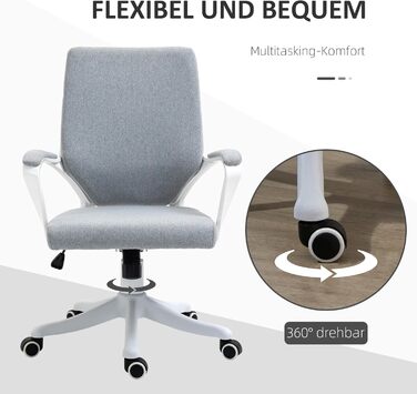 Офісний стіл Vinsetto: ергономічний крісло з підлокітниками, регульованою висотою та функцією гойдання, з тканини під льон, з м'яким сидінням, сірий та білий