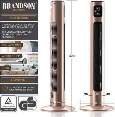 Вентилятор підлоговий Brandson з пультом керування, 96 см, 3 швидкості, осциляція 60°, темно-синій (Pearl Rouge)