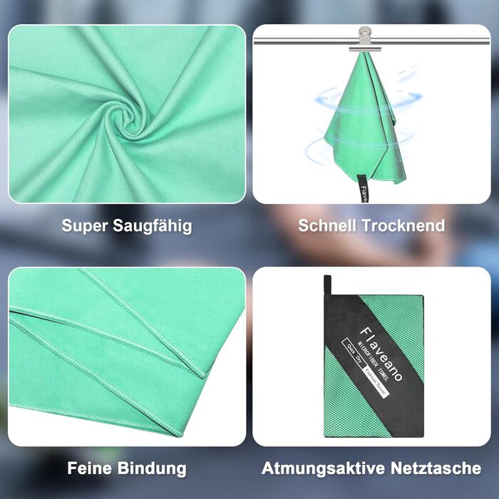 Набір рушників з мікрофібри, швидковисихаючі, 3 шт. (180x90см, 80x40см, 50x30см), для подорожей, спорту, пляжу (світло-зелений)
