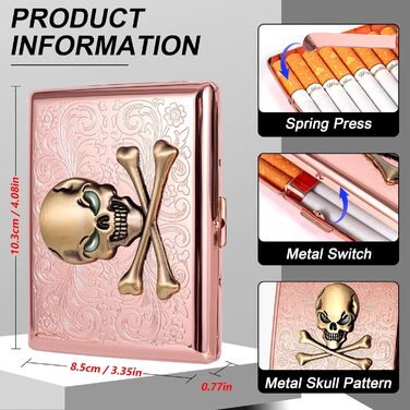 Металеве тютюнотримач вінтажний для жінок та чоловіків, на 18-20 сигарет (100 мм), з дизайном черепа та троянди