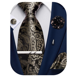 Набір краваток для чоловіків: краватка, нагрудна хустинка, краватки-слейв, краватки-кліпси, запонки, шпилька, 5 шт. (чорний та темно-золотий)