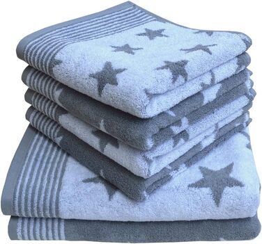 Dyckhoff Stars Frottiertuchset, Cotton, Grey, 36 x 26 x 20 cm