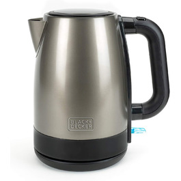 Електричний чайник BLACK+DECKER BXKE2202E 1.2L, 2200W, нержавіюча сталь, поворотна база 360°, для лівшів, з автовимкненням