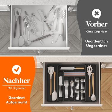 Органайзер для столових приборів Lifewit в шухляду, розсувний, пластиковий, 7-9 відділень, 38-50 см, чорний