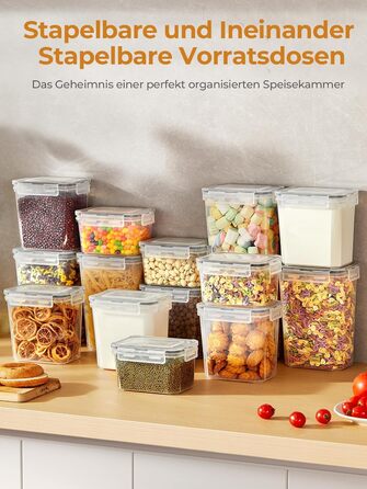 Набір контейнерів для зберігання FOHERE 16 шт. (2л, 1.45л, 0.8л) з кришкою, BPA-free, для кухні, з етикетками