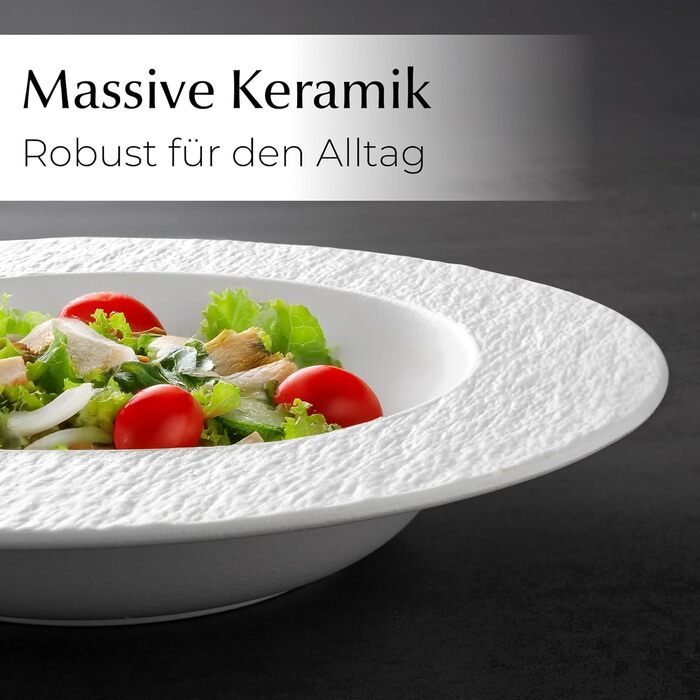 MIAMIO Набір посуду 16 предметів / Сучасний керамічний посуд / Набір посуду на 4 особи - Колекція Oasis (16 шт) / Білий посуд з суповими тарілками (16 шт)