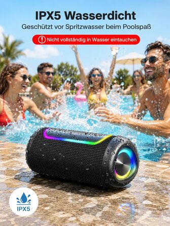 Портативна Bluetooth колонка UOHHBOE 30W, чорна: музика до 30 годин, RGB підсвічування, IPX5 водонепроникність