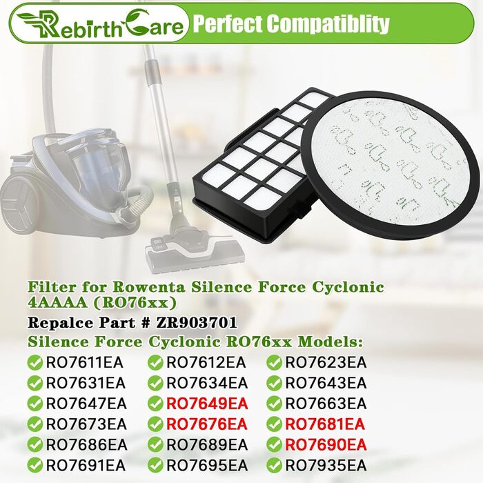 Фільтри Rebirthcare для пилососів Rowenta Silence Force Cyclonic (ZR903701, RO76xx)
