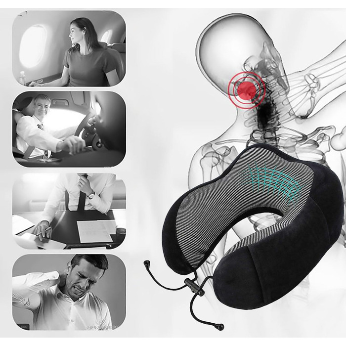 Подушка для шиї MASMAS з Memory Foam: ортопедична підтримка для подорожей (чорна)