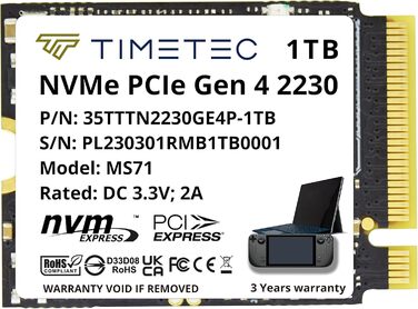 SSD Timetec PCIe 4.0 Gen4x4 1TB M.2 2280 для PS5, PC, Laptop - NVMe, Phison E27T, 2000TBW, 7400/6100 MB/s
