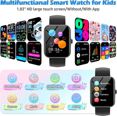 Дитячий розумний годинник Kinder Sport Fitness для дівчаток та хлопчиків з крокомером, 100+ спортивних режимів, будильником, іграми, секундоміром, повідомленнями, активним трекером для підлітків 5-16 років, чорний