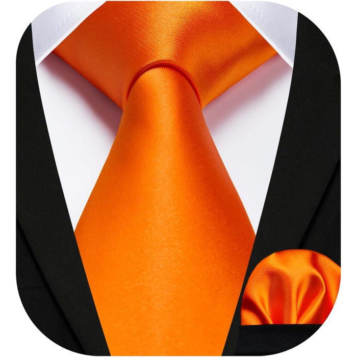 HISDERN Шовкова краватка для чоловіків 160 см, набір з кишеньковим хустинкою, для весілля та бізнесу, елегантний краватка (A1 Помаранчевий)