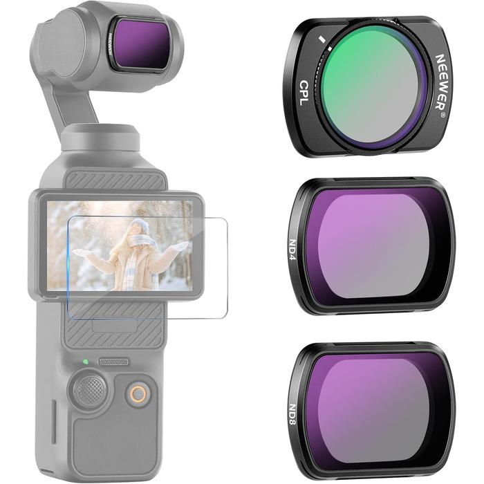 Набір фільтрів NEEWER CPL ND для DJI Osmo Pocket 3: полярний, ND16, ND64, ND256. Магнітні, з багатошаровим покриттям, комплект з 2 серветками для чищення.