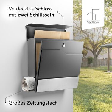 Поштовий ящик настінний Modern Manhattan антрацит RAL 7016 з газетницею та гравіюванням (без гравіювання). Нержавіюча сталь, стійкий до УФ-випромінювання