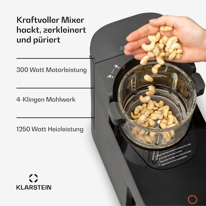 Klarstein Standmixer: Потужний міксер з 1250 Вт, 30 000 об/хв, сенсорний екран, чорний
