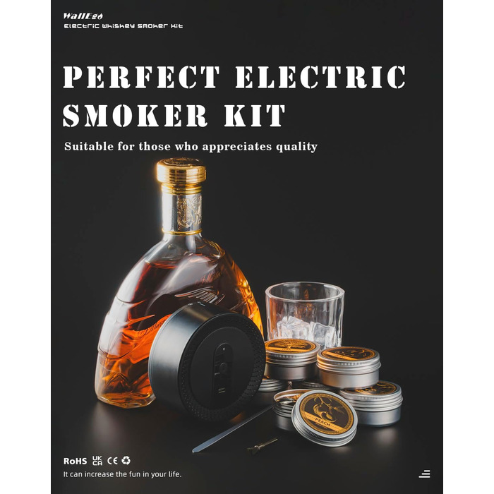 Електричний набір для копчення віскі з 6 ароматами, чанчики для диму, для коктейлів та бурбону, подарунок для батька, чоловіка та поціновувачів віскі