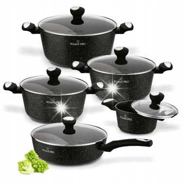 Набір посуду Starke Pro Strappo Marble (каструлі та сковорідки) для індукційних плит, 10 предметів