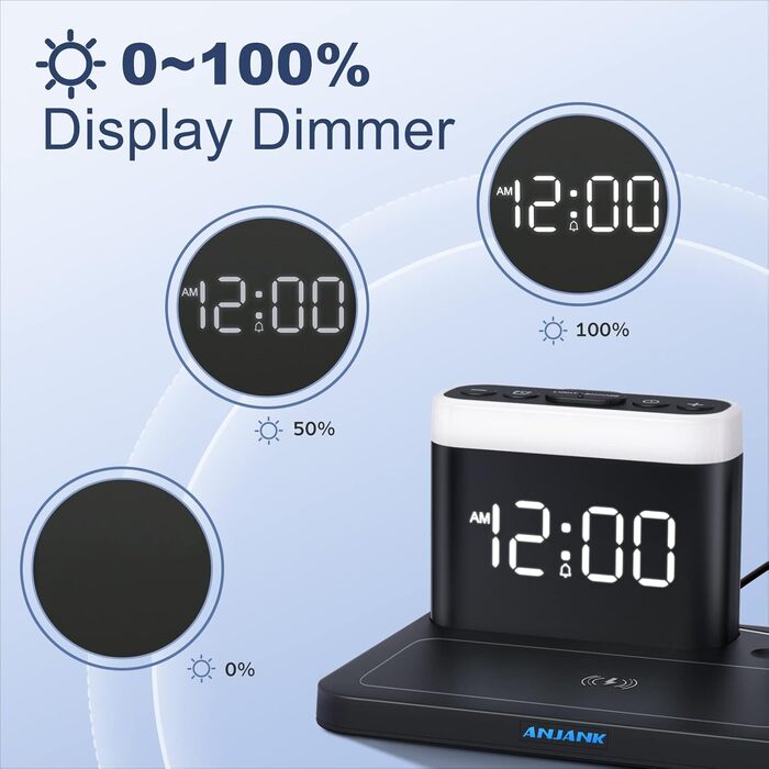 Зарядна станція 5 в 1 з будильником, нічниками та бездротовим зарядним пристроєм для iPhone, Apple Watch, AirPods та Samsung