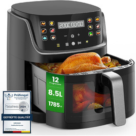G12 Ultra 8.5L Air Fryer XL with Window - 1785W Electric Air Fryer with LED Touchscreen, 12 Functions, Dishwasher-Safe Baskets