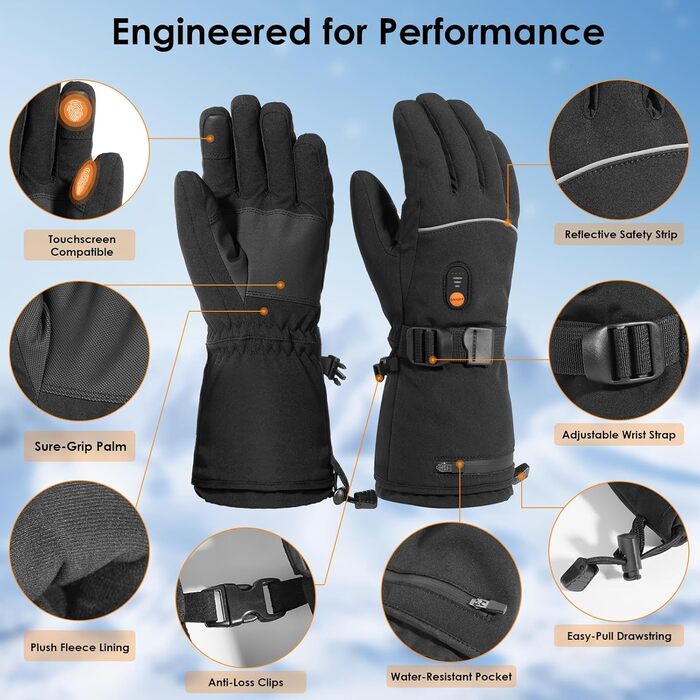 Обогріваючі рукавички Minthouz для жінок та чоловіків, 7.4V 3000mAh, з акумулятором, 6-шарова оболонка, 3 режими нагріву, сенсорний екран, для поїздок, водіння та спорту на відкритому повітрі