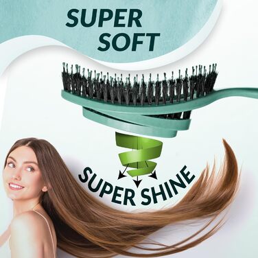 Щітка для волосся marQus Bio з щетиною дикого кабана без заплутування - розпушувач з подвійною спіральною пружиною - професійна щітка для розчісування всіх типів волосся, екологічні матеріали - для мокрого та сухого волосся, для блиску, об'єму, Blush (Aqu