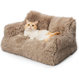 MEWOOFUN Stylish Cat Bed Cat Sofa Fluffy - 76x45cm Large Cat Bed Plush Cat Couch for Small Dogs and Cats Removable and Washable (brown)