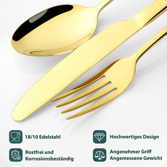 Набір столових приборів OGORI для 6 осіб, 30 предметів, з дзеркально відполірованим золотим покриттям, 18/10 нержавіюча сталь, набір столових приборів для дому/вечірки/ресторану (у подарунковій коробці). Набір столових приборів для 6 осіб (набір столових 