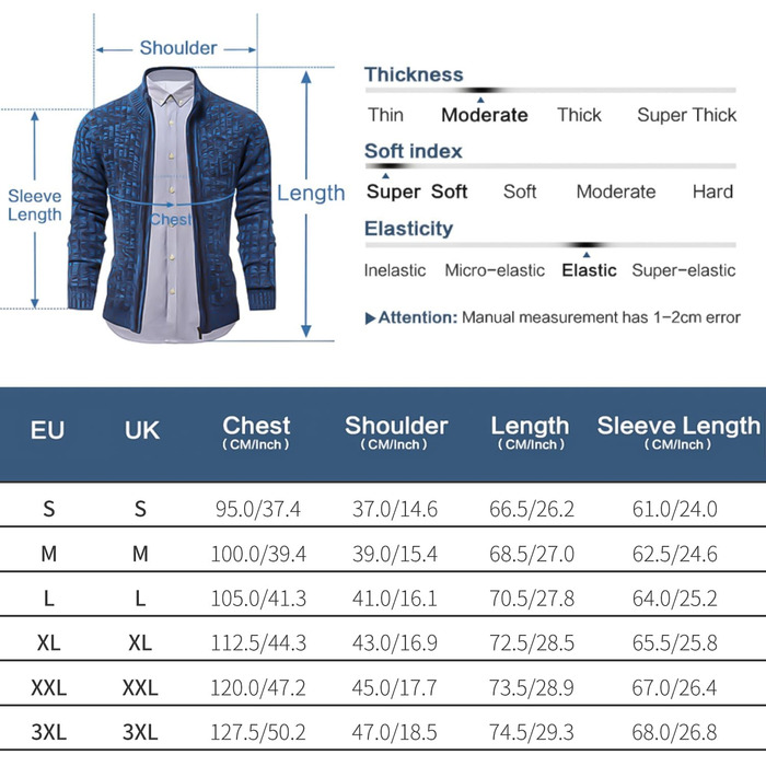 Чоловічий кардиган AOI RAY з блискавкою та стоячим коміром, в'язаний пуховий светр з двома кишенями, чорний (3XL, сірий)