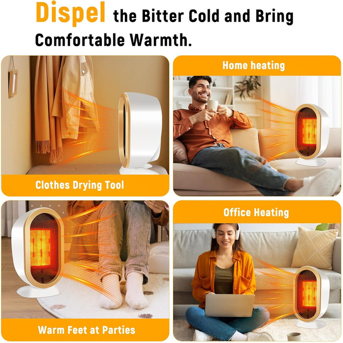 Електричний обігрівач Feebee: енергозберігаючий, тихий, 800/1200W, портативний, з контролем температури та захистом від перегріву та перекидання. Ідеально для спальні, дому, офісу (білий)