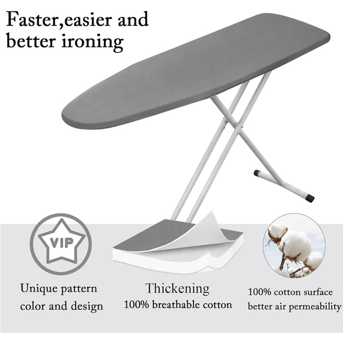 Чохол для прасувальної дошки Yizunnu 140 x 50 см, товсте ущільнення, шнурок для фіксації, регульована застібка, простий монтаж, стійкий до подряпин (сріблясто-сірий лак)