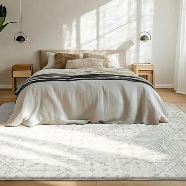 Килим Leesentec для вітальні, спальні: геометричний, сучасний, антиковзаючий, короткий ворс, бежевий, великий, білий (слонова кістка, 80*120 см), кремовий/світло-сірий (200x300 см)