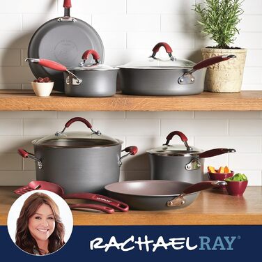 Набір посуду Rachael Ray Cucina, 12 предметів, з антипригарним покриттям, сірий з помаранчевими ручками