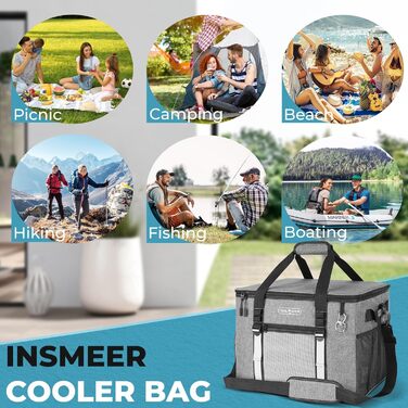 Сумка-холодильник INSMEER 50 л, велика, розкладні, для 80 банок, з відкривачем, для пікніків, кемпінгу, пляжу, сімейних поїздок на 4 особи (темно-сірий)