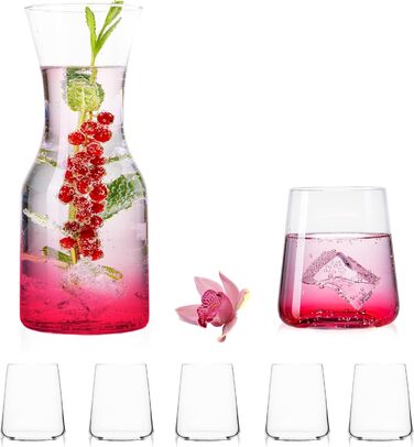 IMPERIAL Glass Drinking Glasses & Carafe Set 450ml / 1100ml 7-Piece Water Glasses, Water Carafe, Juice Glasses, Glass Jug, Pitcher