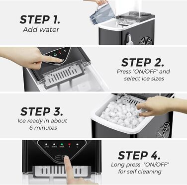 Portable Ice Maker - Fast Cube Ice Machine for Home, Kitchen, Office, Bar (Black)