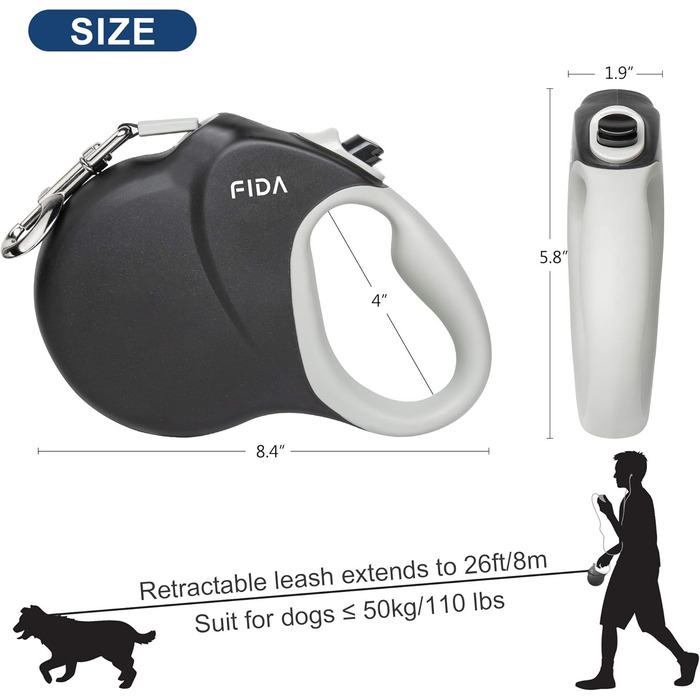 Рулетка для собак Fida, 4.8 м, до 11.8 кг, 360°, кавовий/коричневий