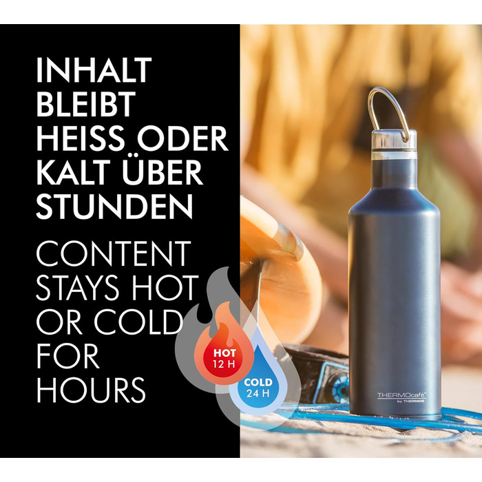 Термокружка THERMOcafé TC Traveler Bottle Sapphire Blue, 500 мл, з нержавіючої сталі, 12 годин гаряча, 24 години холодна, з ручкою