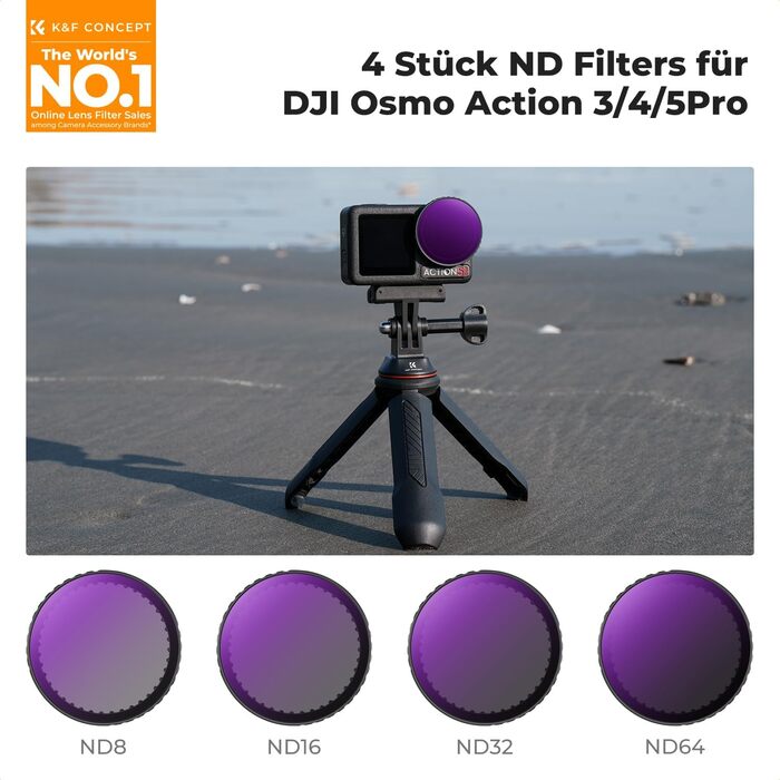 Набір фільтрів K&F Concept ND для DJI Osmo Action 4/5 PRO: ND8, ND16, ND32, ND64. Фільтри нейтральної щільності для екшн-камери. HD скло, поляризація.