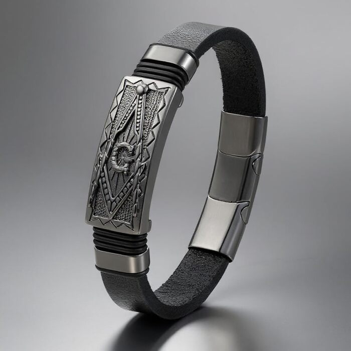Чоловічий шкіряний браслет UNIQAL 'Premium Style' з нержавіючої сталі, чорний, 19 см | Безкоштовна подарункова коробка