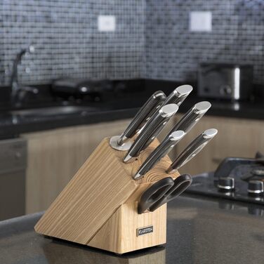 Klarstein Katana 8 Professional Knife Set - 8-Piece Stainless Steel Kitchen Knife Set with Block, Brown Wood Block