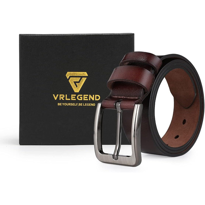 Чоловічий шкіряний ремінь VRLEGEND 110-175см: повноецінна шкіра, ширина 38мм, для джинсів, бізнесу, в стилі ретро