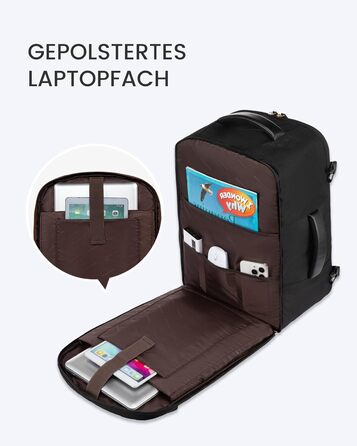 LOVEVOOK Рюкзак для ручної поклажі, дорожній рюкзак 45L, валіза-рюкзак для ноутбука 17.3 дюйма, для подорожей, ділових поїздок, вихідних (1-чорний, 47x20x34 см, 40L, комплект)