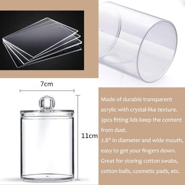 Набір контейнерів для ватних дисків та паличок з акрилу, 3 шт. Прозорий органайзер для макіяжу з кришкою, для ванної кімнати