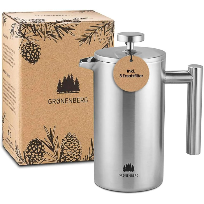 Groenenberg French Press I High-quality French Press Thermos with Keep-Warm Function I Coffee Maker in various sizes from 300ml to 1 Liter, 0.35 Liter