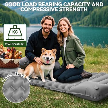 Каремат туристичний надувний Isomatte 9 см, 200x68 см, з подушкою, водонепроникний - для кемпінгу, походів, пляжу (Сірий)